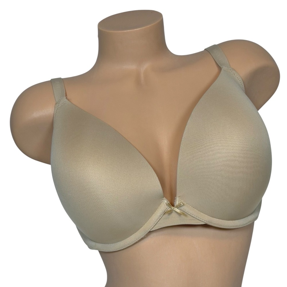 Cacique Women's Boost Plunge Bra 38DDD Tan Beige Padded Underwire Logo Straps
